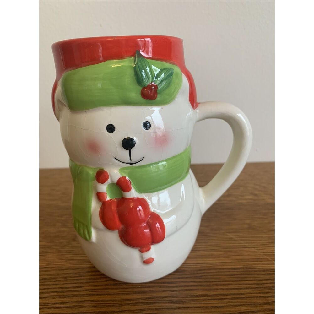Bay Island 6" Coffee Tea Mug Cup White Polar Bear w/ Red Gloves and Green Scarf